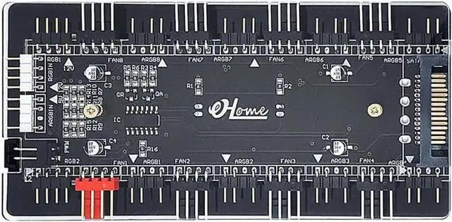Alt view image 7 of 7 - WRIARICH 8-Port 2-in-1 ARGB PWM Fan Hub, 12V 4Pin to 5V 3Pin ARGB Converter Controller, SATA Powered with PMMA Shell & Magnetic Standoff, Sync Compatible with ASUS/MSI RGB Lighting