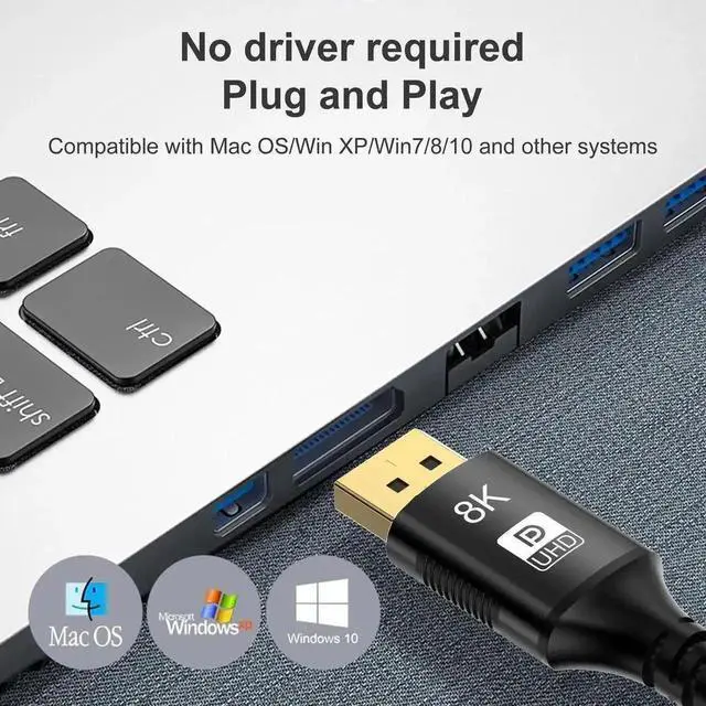 Alt view image 2 of 7 - WRIARICH 3.3FT Bidirectional Mini DP 1.4 to DP Cable, 32.4Gbps 8K@60Hz 4K@144Hz 2K@240Hz HDR Cord, Thunderbolt 2 Compatible for Gaming Laptops, MacBook & DP Monitors
