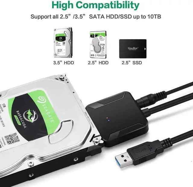 Alt view image 4 of 7 - WRIARICH USB3.0 SATA III Hard Drive Adapter Cable with 12V 2A Power Supply, Supports 2.5/3.5 Inch SSD/HDD & UASP