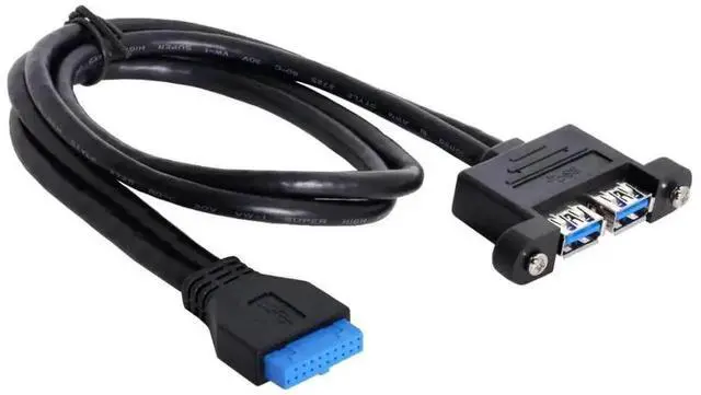 Alt view image 2 of 5 - WRIARICH 1.64ft 19/20Pin USB 3.0 Header to Dual USB 3.0 Female Extension Cable with Mount Screw for PC Front Panel