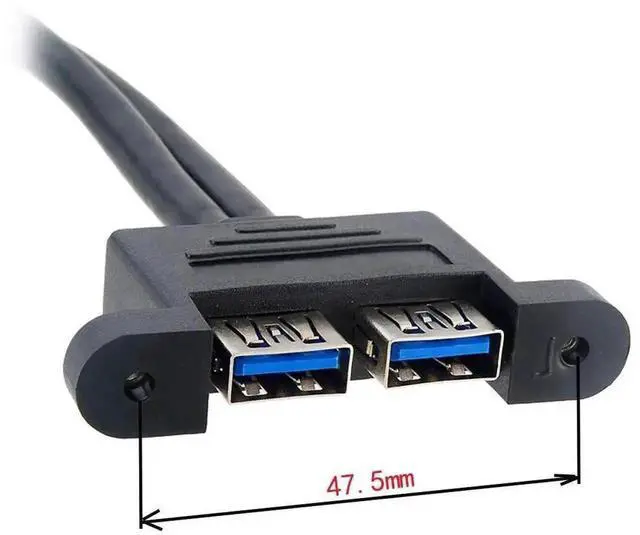 Alt view image 3 of 5 - WRIARICH 1.64ft 19/20Pin USB 3.0 Header to Dual USB 3.0 Female Extension Cable with Mount Screw for PC Front Panel