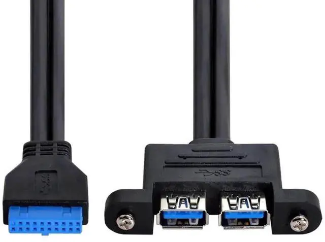 Alt view image 5 of 5 - WRIARICH 1.64ft 19/20Pin USB 3.0 Header to Dual USB 3.0 Female Extension Cable with Mount Screw for PC Front Panel