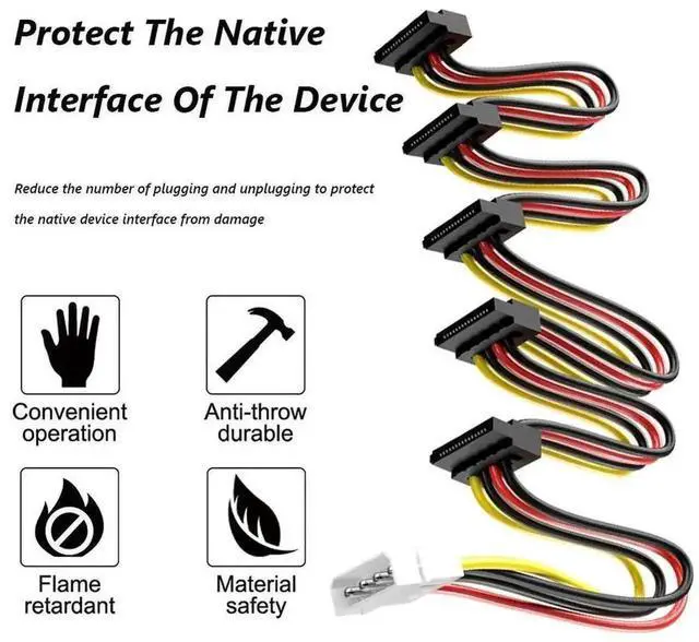 Alt view image 3 of 3 - WRIARICH 1 to 5 SATA Power Splitter Cable Server DIY SATA Hard Drive Power Extension Cord