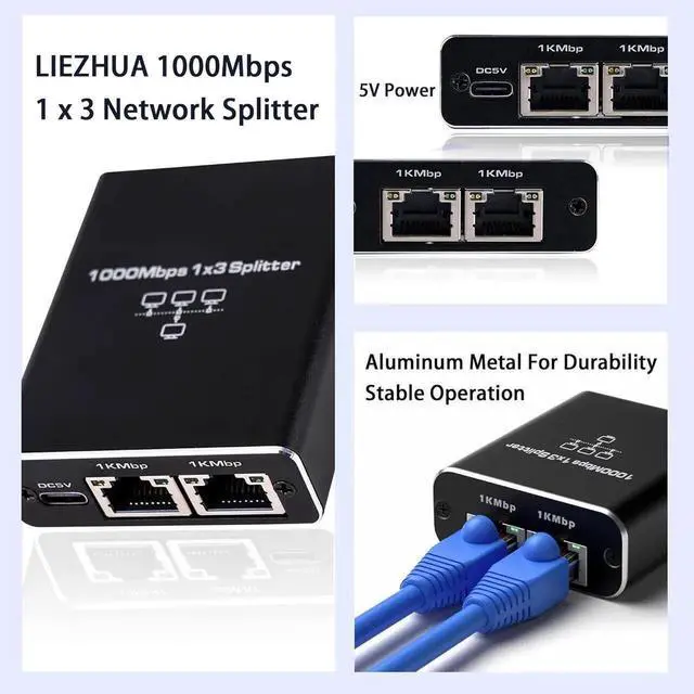 Alt view image 6 of 7 - WRIARICH 1-in-3 Out Gigabit RJ45 Ethernet Splitter with USB Power Cord, 1000Mbps High Speed LAN Splitter Supports 3 Devices Simultaneously, Compatible with Cat5/Cat5e/Cat6/Cat7/Cat8 Network Cables