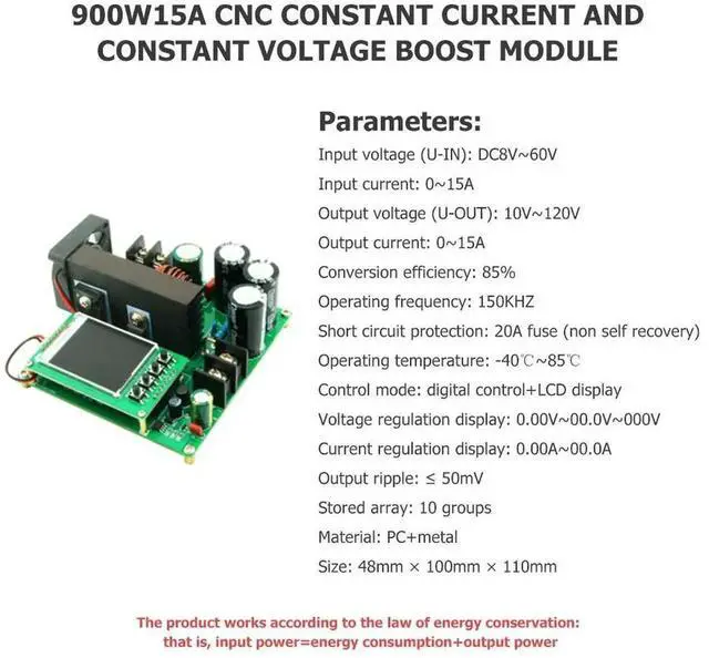 Alt view image 3 of 3 - WRIARICH 900W 15A DC-DC Boost Converter, 8-60V to 10-120V Step Up Power Supply Module, TFT Display CC CV Constant Current Voltage Regulator for Battery Charging Solar Panel DIY