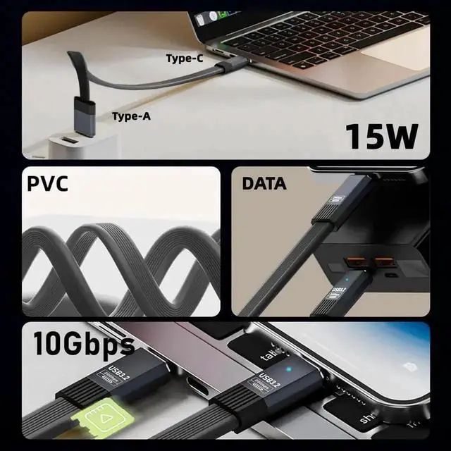 Alt view image 3 of 7 - WRIARICH 100cm USB 3.1 Type A to Type C Cable, 10Gbps Flat FPC Slim Data & Charging Cord, 5V 3A for Laptop, Phone, Drive