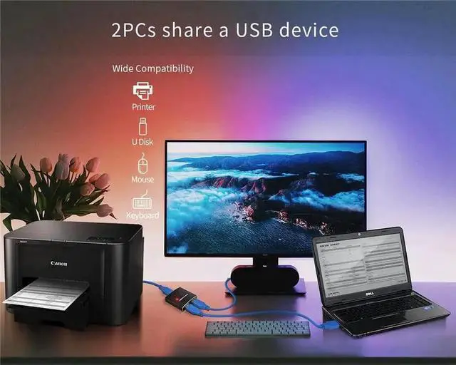 Alt view image 2 of 7 - WRIARICH Bi-Directional USB 3.0 KVM Switch Selector, 2 In 1 Out / 1 In 2 Out, 2 PCs Share 1 USB Peripheral for Keyboard Mouse Printer Scanner, Includes 2 USB 3.0 Cables