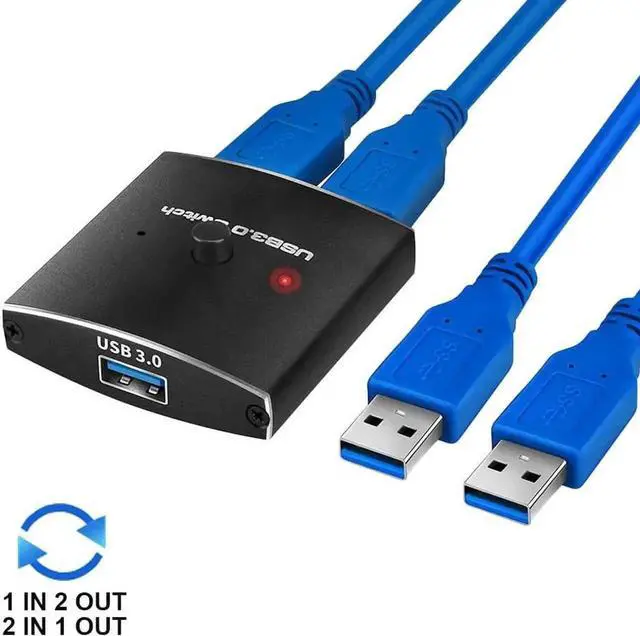 Main image of WRIARICH Bi-Directional USB 3.0 KVM Switch Selector, 2 In 1 Out / 1 In 2 Out, 2 PCs Share 1 USB Peripheral for Keyboard Mouse Printer Scanner, Includes 2 USB 3.0 Cables