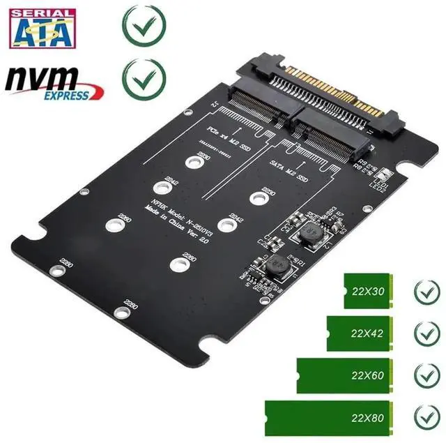 Alt view image 6 of 7 - WRIARICH SFF-8639 U.2 NVMe to Combo NGFF M.2 M-Key SSD Adapter, Dual-Slot PCIe NVMe + SATA M.2 Converter for Motherboard Storage Upgrade, Compatible with Intel 750, P3600, P3700 U.2 Enterprise SSD