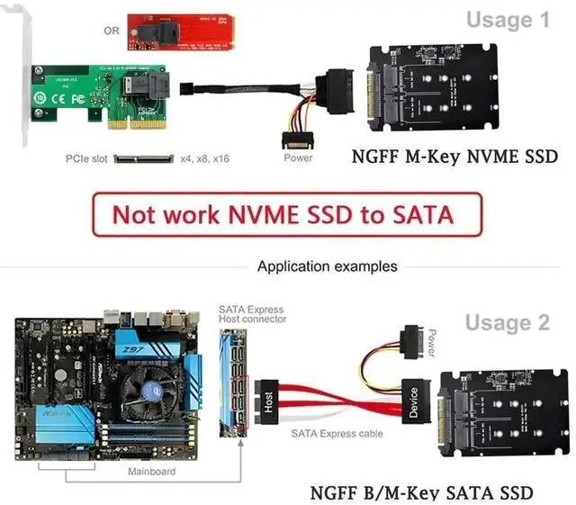 Alt view image 7 of 7 - WRIARICH SFF-8639 U.2 NVMe to Combo NGFF M.2 M-Key SSD Adapter, Dual-Slot PCIe NVMe + SATA M.2 Converter for Motherboard Storage Upgrade, Compatible with Intel 750, P3600, P3700 U.2 Enterprise SSD