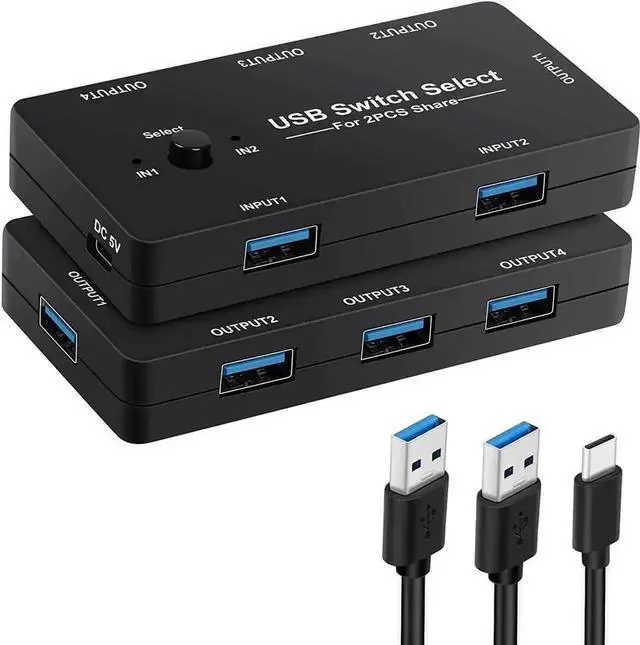 Main image of WRIARICH 2 Port USB Switch Selector, 2 Computers Share 4 USB Devices, One Button Switch Box for Keyboard Mouse Printer Scanner