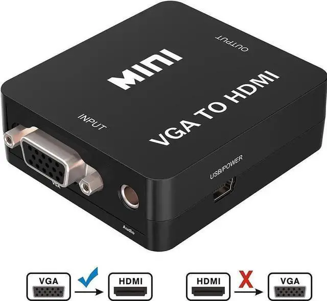 Main image of WRIARICH Mini Black VGA to HDMI 1080P Audio Video Converter Adapter, with Micro USB Power & 3.5mm Audio Cable, Compatible PC Laptop DVD