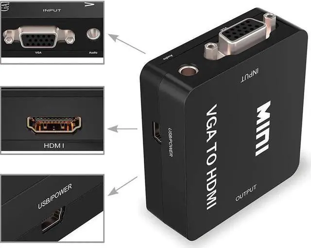 Alt view image 5 of 7 - WRIARICH Mini Black VGA to HDMI 1080P Audio Video Converter Adapter, with Micro USB Power & 3.5mm Audio Cable, Compatible PC Laptop DVD