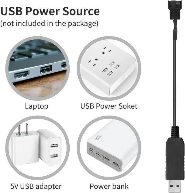 Alt view image 2 of 7 - WRIARICH 2 Pack USB to 3Pin 4Pin PWM PC Fan Step-Up Cable, 12V Full Speed Sleeved Power Connector Adapter Cord