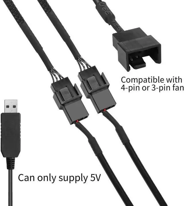 Alt view image 4 of 7 - WRIARICH 2 Pack USB to 3Pin 4Pin PWM PC Fan Step-Up Cable, 12V Full Speed Sleeved Power Connector Adapter Cord
