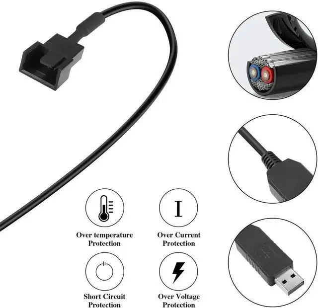 Alt view image 7 of 7 - WRIARICH 2 Pack USB to 3Pin 4Pin PWM PC Fan Step-Up Cable, 12V Full Speed Sleeved Power Connector Adapter Cord