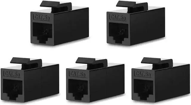 Main image of WRIARICH 5-Pack CAT5E UTP RJ45 Female to Female Keystone Coupler Insert, Snap-In RJ45 Jack Adapter for Wall Plates & Patch Panels, Black