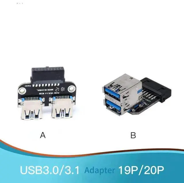 Alt view image 2 of 6 - WRIARICH Horizontal 20Pin to Dual USB3.0 A Female Adapter, Motherboard 19/20Pin Internal Header to 2-Port USB3.0 Converter for PC Card Reader