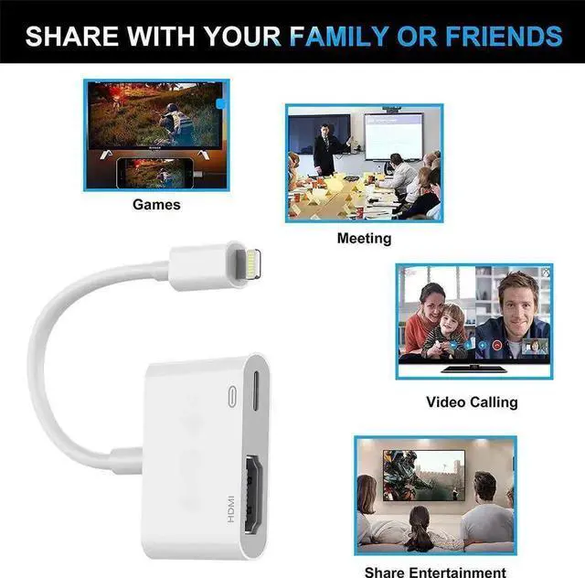 Alt view image 4 of 5 - WRIARICH 1080P Lightning to Digital AV HDMI Adapter with Charging Port, Lightning to HDMI Converter for iPhone iPad iPod to TV Monitor Projector, White 1 Pack