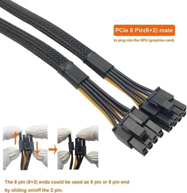 Alt view image 2 of 4 - WRIARICH Sleeved 8Pin PCIe Splitter Cable, 33cm (13 Inch), 8Pin Female to Dual 6+2Pin Male GPU Power Adapter