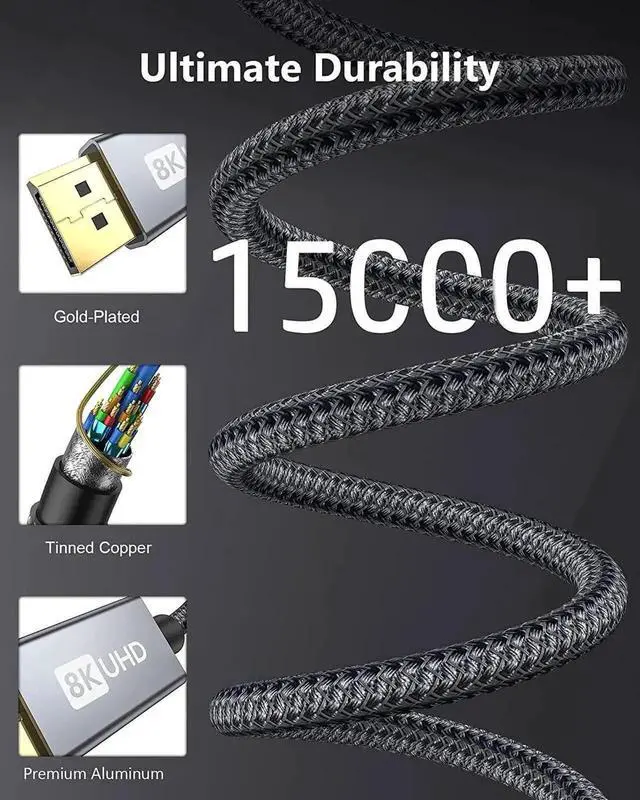 Alt view image 6 of 7 - WRIARICH 6FT Mini DisplayPort 1.4 to DisplayPort Cable, 8K@60Hz 4K@144Hz 2K@240Hz HDR DSC 1.2, Thunderbolt 2 Compatible Cord for Gaming Laptops, MacBook, iMac & DP Monitors