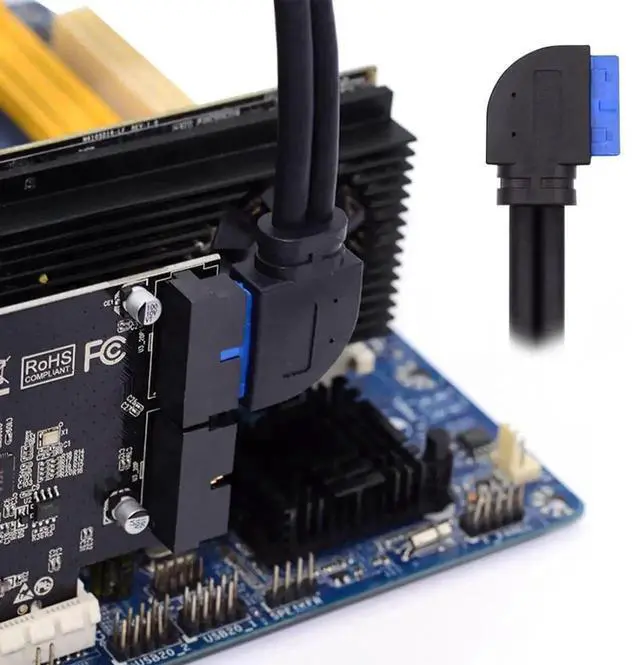 Alt view image 7 of 7 - WRIARICH 30cm 90 Degree Left Angled USB 3.0 Front Panel Cable, Dual USB 3.0 Female to Motherboard 20Pin Male Header with Screw Mount Bracket