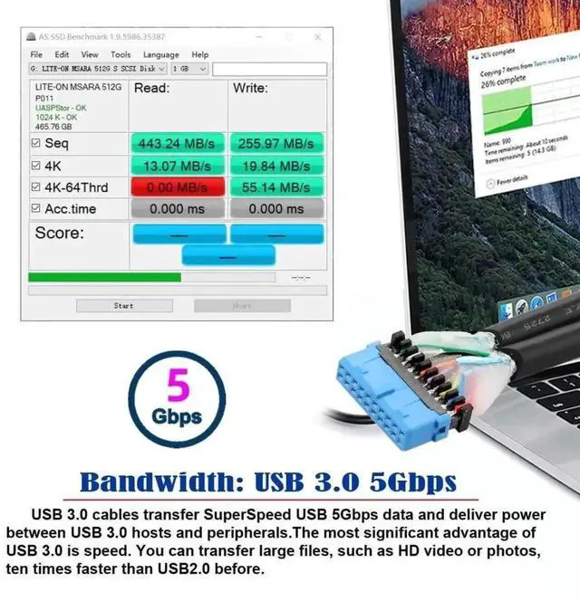 Alt view image 2 of 7 - WRIARICH 30cm 90 Degree Right Angle USB 3.0 Front Panel Cable, Dual USB 3.0 Female to Motherboard 20Pin Male Header with Screw Mount
