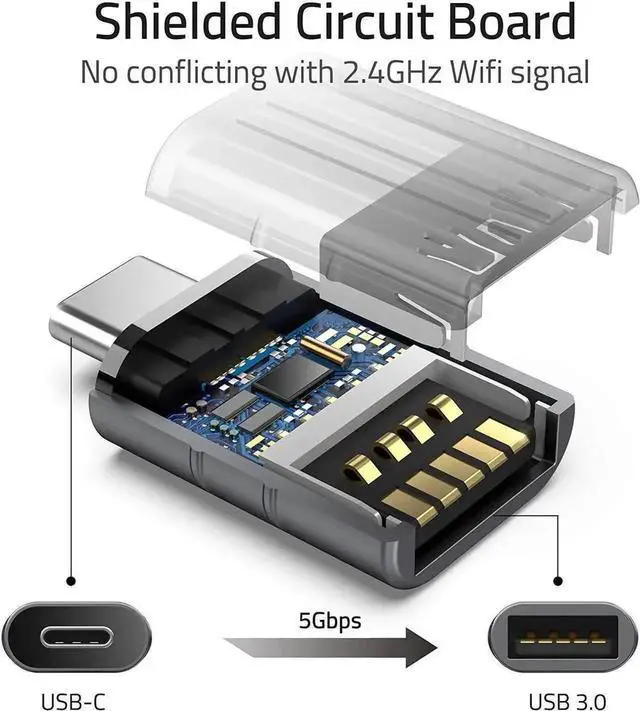 Alt view image 5 of 6 - WRIARICH 2 Pack USB-C to USB 3.0 Adapter, Thunderbolt 3 Type-C Male to USB-A Female Converter, Space Gray Compatible with MacBook Pro Pre-2019, MacBook Air 2020, XPS & More USB-C Devices