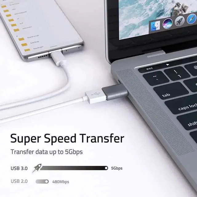 Alt view image 4 of 6 - WRIARICH 2 Pack USB-C to USB 3.0 Adapter, Thunderbolt 3 Type-C Male to USB-A Female Converter, Space Gray Compatible with MacBook Pro Pre-2019, MacBook Air 2020, XPS & More USB-C Devices