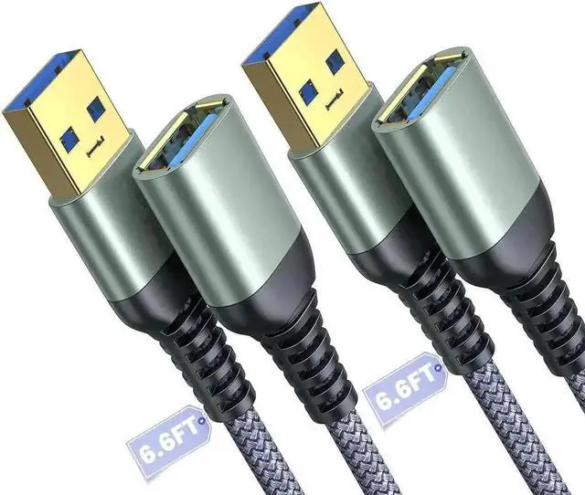 Main image of WRIARICH 2 Pack 6.6FT USB 3.0 Type A Male to Female Extension Cable, Braided High Speed Cord for Keyboard, Mouse, Flash Drive & Hard Drive