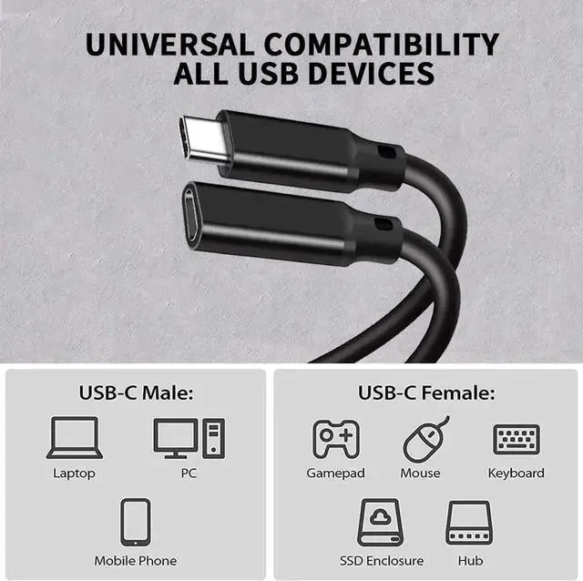 Alt view image 4 of 7 - WRIARICH 2-Pack 6.6FT USB-C Extension Cable, USB 3.1 Gen2 10Gbps 5A PD 100W Charging 4K Video Extender for Switch, MacBook, iPad Pro, Dell XPS, Surface Book
