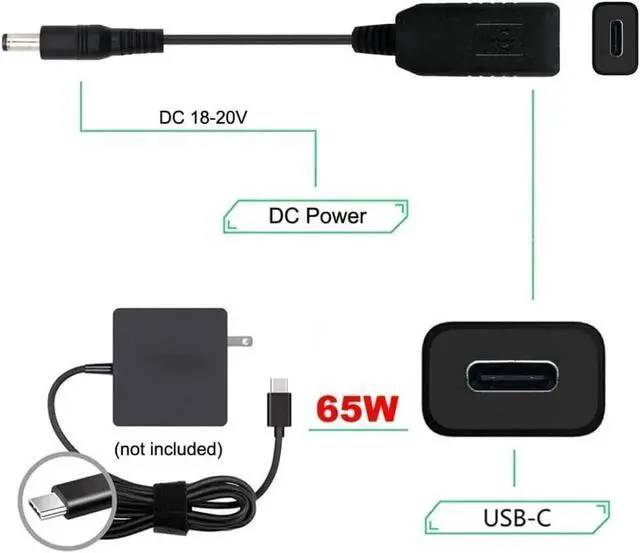 Alt view image 3 of 7 - WRIARICH USB 3.1 Type-C to DC 20V Cable, PD Emulator Trigger, 5.5x2.5mm & 5.5x2.1mm Dual DC Plug, 65W/87W Power Adapter for Laptops