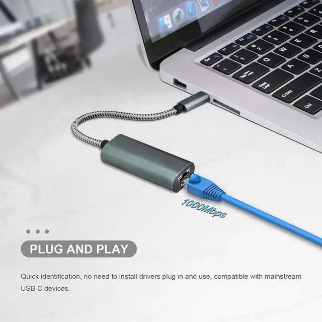 Alt view image 2 of 6 - WRIARICH USB C to Gigabit Ethernet Adapter, Type-C to RJ45 10/100/1000 Mbps LAN Network Dongle Compatible with MacBook Pro/Air, iPad Pro, iMac, XPS, Surface Pro & All Type-C Laptops