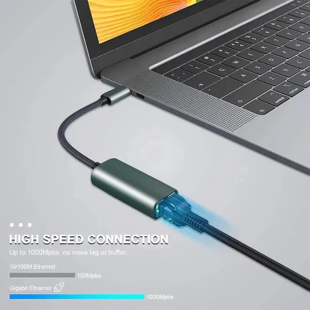 Alt view image 3 of 6 - WRIARICH USB C to Gigabit Ethernet Adapter, Type-C to RJ45 10/100/1000 Mbps LAN Network Dongle Compatible with MacBook Pro/Air, iPad Pro, iMac, XPS, Surface Pro & All Type-C Laptops