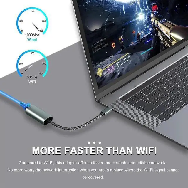 Alt view image 4 of 6 - WRIARICH USB C to Gigabit Ethernet Adapter, Type-C to RJ45 10/100/1000 Mbps LAN Network Dongle Compatible with MacBook Pro/Air, iPad Pro, iMac, XPS, Surface Pro & All Type-C Laptops