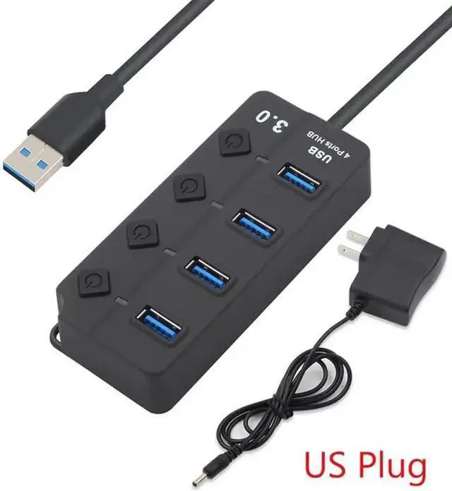 Main image of WRIARICH Powered 4-Port USB 3.0 Hub with Individual On/Off Switches, 1 Smart Charging Port, Power LED & 5V Power Adapter, USB Splitter Extender Compatible with MacBook, Mac Pro, Mac Mini and More