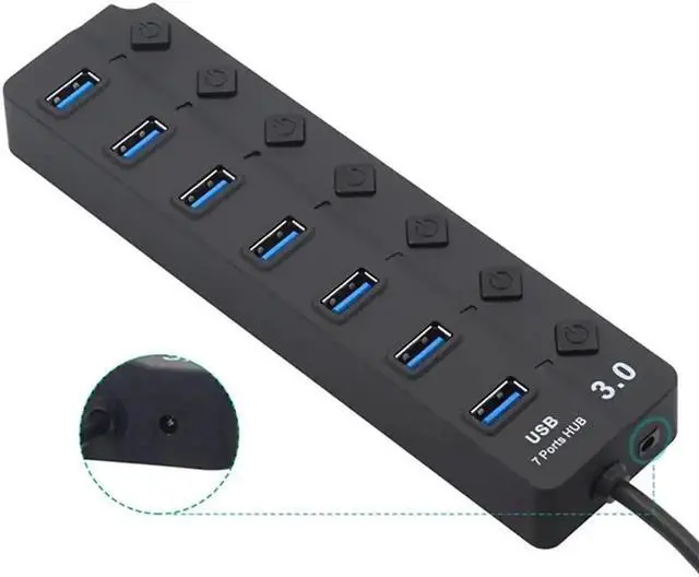 Alt view image 5 of 7 - WRIARICH Powered 4-Port USB 3.0 Hub with Individual On/Off Switches, 1 Smart Charging Port, Power LED & 5V Power Adapter, USB Splitter Extender Compatible with MacBook, Mac Pro, Mac Mini and More