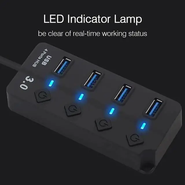 Alt view image 6 of 7 - WRIARICH Powered 4-Port USB 3.0 Hub with Individual On/Off Switches, 1 Smart Charging Port, Power LED & 5V Power Adapter, USB Splitter Extender Compatible with MacBook, Mac Pro, Mac Mini and More