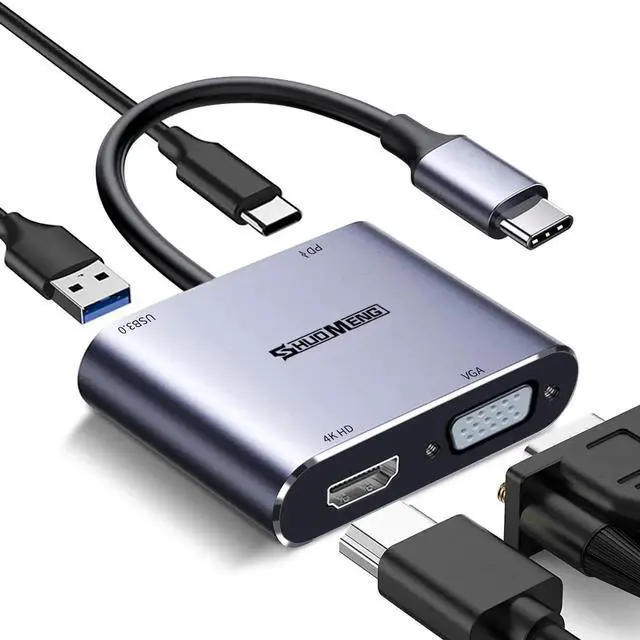 Main image of WRIARICH 4 in 1 USB C Multiport Hub, Type-C to 4K HDMI VGA Adapter with 100W PD Charging & USB3.0 Port, Compatible with iPhone 15 Pro/Max, MacBook, iPad, Switch, Steam Deck, Rog Ally, Samsung S23