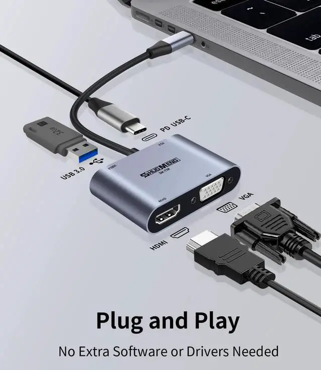 Alt view image 4 of 7 - WRIARICH 4 in 1 USB C Multiport Hub, Type-C to 4K HDMI VGA Adapter with 100W PD Charging & USB3.0 Port, Compatible with iPhone 15 Pro/Max, MacBook, iPad, Switch, Steam Deck, Rog Ally, Samsung S23