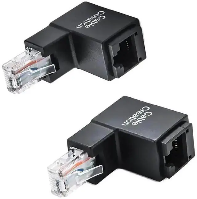 Main image of WRIARICH 2 Pack 90 Degree Right Angle RJ45 Ethernet Adapter Male to Female, Cat5e Cat6 LAN Cable Space-Saving Extender Connector