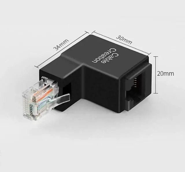 Alt view image 5 of 6 - WRIARICH 2 Pack 90 Degree Right Angle RJ45 Ethernet Adapter Male to Female, Cat5e Cat6 LAN Cable Space-Saving Extender Connector