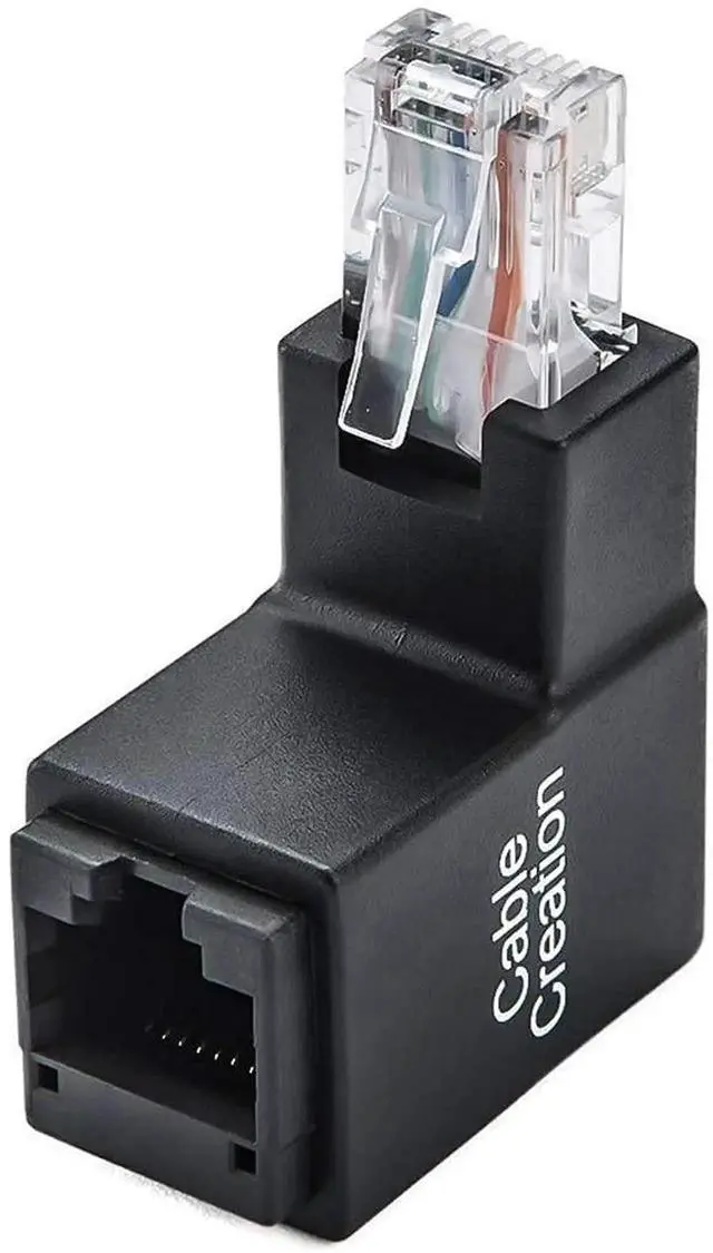 Alt view image 2 of 6 - WRIARICH 2 Pack 90 Degree Right Angle RJ45 Ethernet Adapter Male to Female, Cat5e Cat6 LAN Cable Space-Saving Extender Connector
