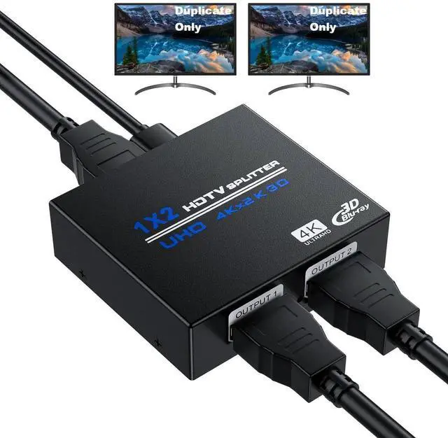 Main image of WRIARICH 1 in 2 Out Powered HDMI Splitter 4K@30Hz, 1x2 HDMI Duplicate Mirror Adapter for Dual Monitors, Compatible with PS5/PS4/Xbox/Fire Stick/Blu-Ray/HDTV
