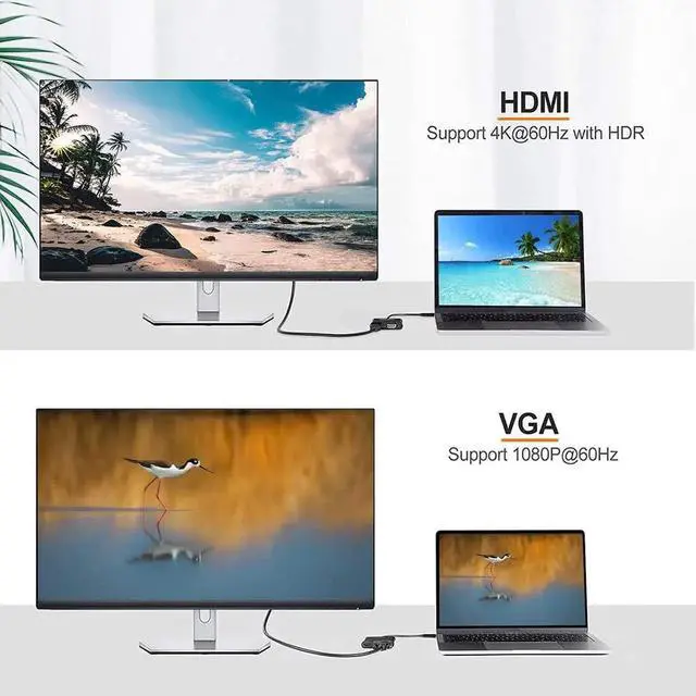 Alt view image 5 of 7 - WRIARICH USB C to HDMI VGA Multiport Adapter 4K@60Hz, Type-C Dual Display Converter Compatible with iPhone 15 Plus/15 Pro Max, Galaxy S22 Ultra, iPad Pro 2020, Chromebook, Surface Pro