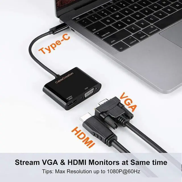 Alt view image 7 of 7 - WRIARICH USB C to HDMI VGA Multiport Adapter 4K@60Hz, Type-C Dual Display Converter Compatible with iPhone 15 Plus/15 Pro Max, Galaxy S22 Ultra, iPad Pro 2020, Chromebook, Surface Pro