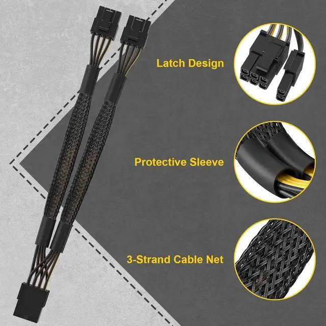 Alt view image 2 of 7 - WRIARICH 2-Pack PCIe 8 Pin Female to Dual 8 Pin (6+2) Male GPU Power Adapter Cables, 9 Inches, Pre-Fitted Heat-Shrink Tubing