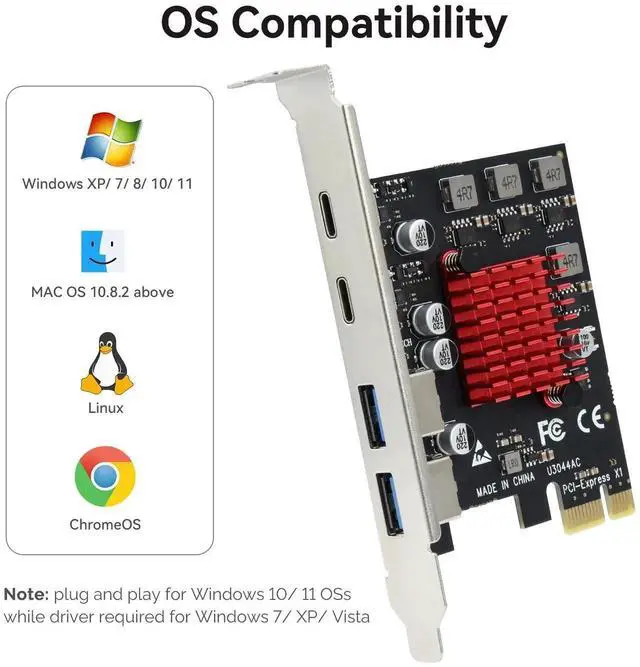 Alt view image 6 of 7 - WRIARICH 4-Port PCIe USB3.1 Expansion Card (2 USB-A + 2 USB-C), Self-Powered for Desktop PC