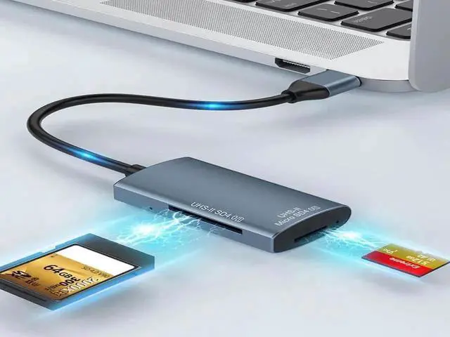 Alt view image 2 of 6 - USB-C SD 4.0 UHS-II Card Reader, 2-in-1 Dual Slot SD & TF Memory Card Adapter, Supports UHS-II / UHS-I SDXC SDHC MMC RS-MMC Micro SDXC Micro SDHC Cards, OTG Compatible for USB-C Laptops, Tablets & Sma
