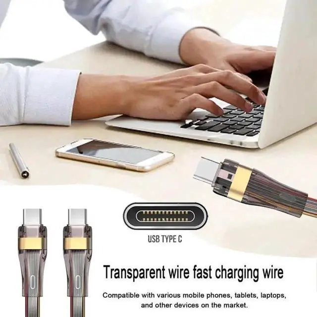 Alt view image 2 of 7 - WRIARICH 1M Flat USB C to USB C Cable, USB 2.0 Type-C Male to Male Cord, 480Mbps Data Sync 65W PD Fast Charging Cable for Phones Tablets Power Banks